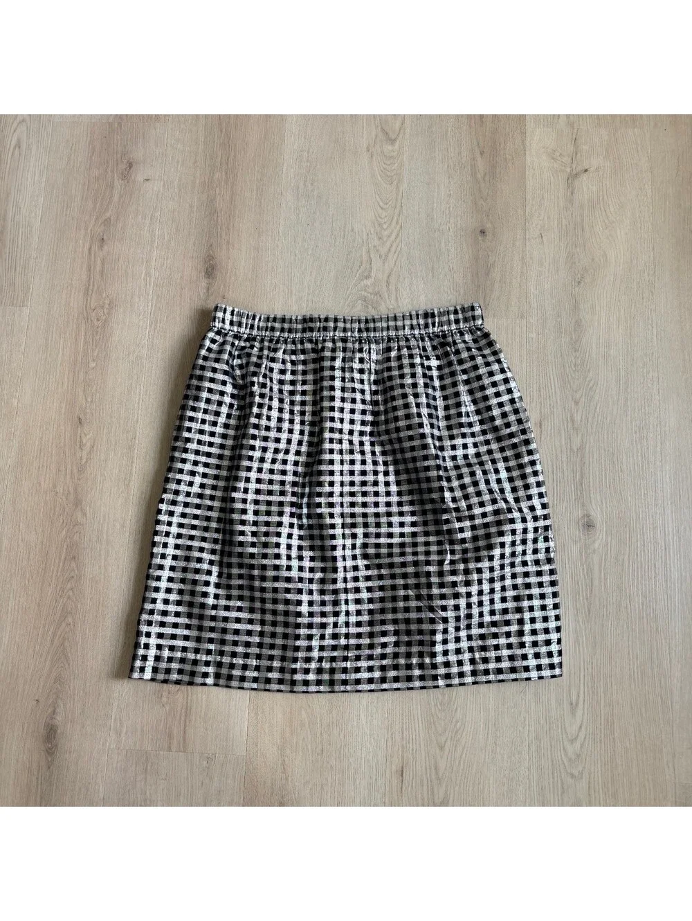 J. Crew NWOT Women's Black Silver Metallic Gingham Mini Skirt Size M